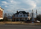 View of courthouse on left and soldier's memorial : Theater, location, art deco, 1930, warrenton, warren county, ga, georgia