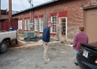Feb 16 - Bill Crawford talks to Maureen while getting a load of pea gravel for the fountain he's building
